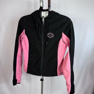 Harley Davidson Womens Medium Zip Hoodie Black Pink MotorClothes Biker